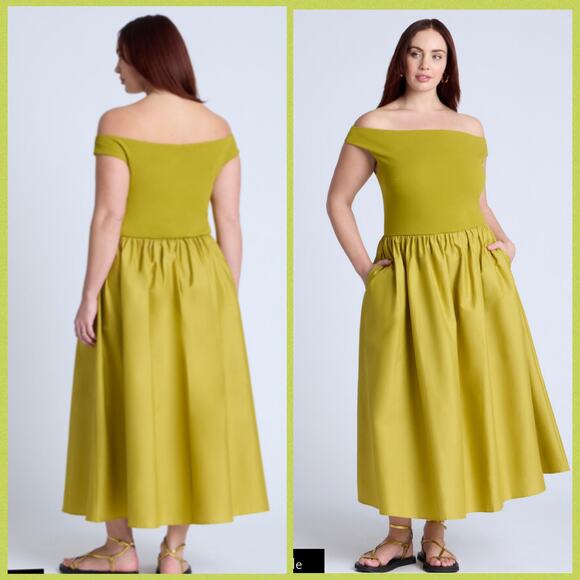 ELOQUII boat neck mixed fabric dress with pockets NWT 16W - Picture 1 of 7